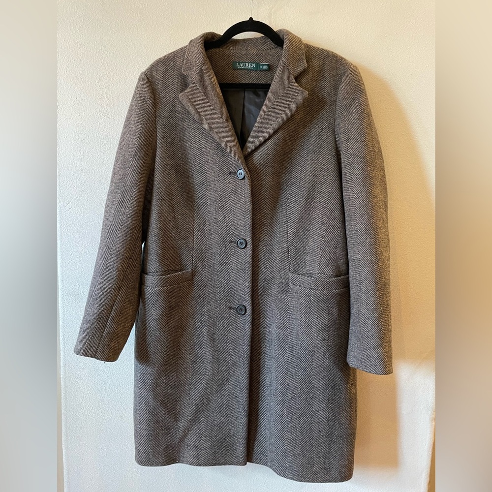 Ralph Lauren women size 16 brown wool classic coat